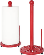 JOGREFUL Paper Towel Holder Stand, Cast Iron Kitchen Paper Towel Countertop Vintage Stand with Weighted-Base, Bathroom Organization for Family Standard Large Size Roll Paper, Mistletoe Base, Red