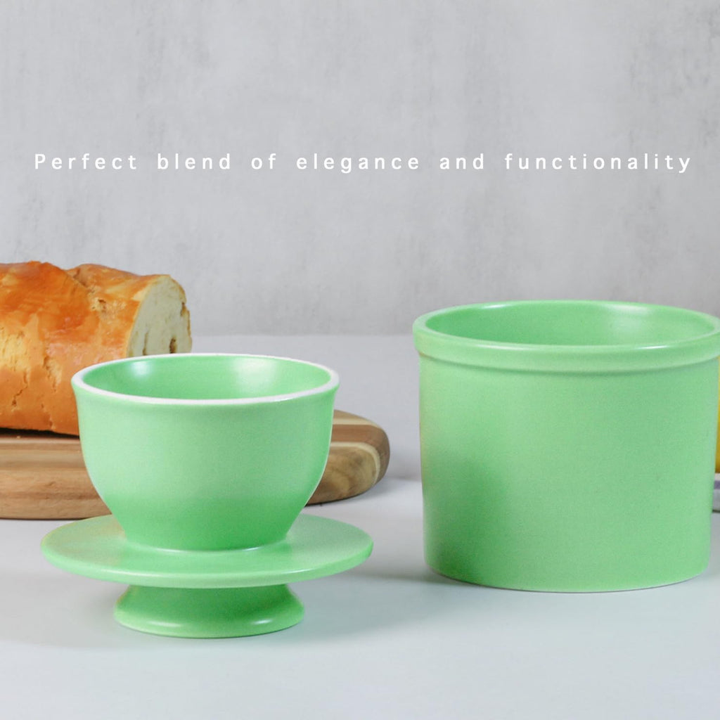 Ceramic Butter Crock with Lid, Countertop French Butter Keeper with Water Line for Spreadable Soft Butter, Matte Mint Green