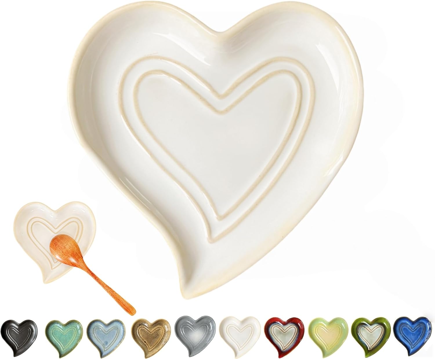 Ceramic Spoon Rest for Stove Top, Heart Cute Spoon Rest for Kitchen Counter, Cooking Spoon Holder for Kitchen Counter, Utensil Rest Spatula Rest Ladle Holder Tong Rest (Retro White)
