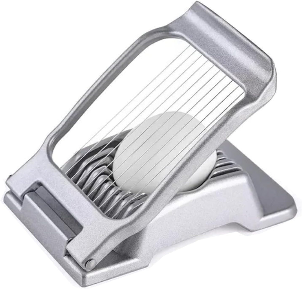 Egg Slicer for Hard Boiled Eggs, Heavy Duty Metal Stainless Steel Aluminum Alloy Egg Cutter for Egg Strawberry Mushroom Hot Dog Soft Fruit Kitchen Tool (Silver)