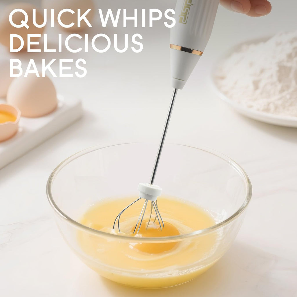 DSP Electric Whisk Rechargeable with Egg whisk milk frothing bar, 3 Speed Adjustable, Milk Frother Handheld for Latte, Cappuccino (White)