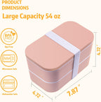 Bento Box with Lunch Bag Microwavable All-in-One Meal Prep Compartment Lunch Containers with Utensils Leak Resistant Lunch Box with Sauce Container 60oz Pink