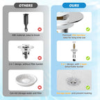 Universal Bathroom Sink Stopper Hair Catcher Upgraded with 2-Layer Detachable Filter Basket – 4 in 1 Pop Up Sink Drain Strainer, Anti-Clog, Odor-Block, Universal Fit for 1.1''~2.36'' Sinks, Chrome