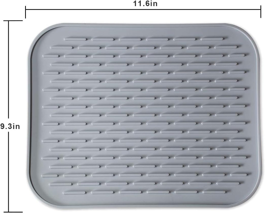 Silicone Dish Drying Mat for Multiple Usage,Easy clean,Eco-friendly,Super Sturdy Silicone Dish Drying Mat and Trivet, Dishwasher Safe, Heat Resistant (Gray, S 11.6×9.3inch)