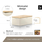 LARS NYSØM Bread Box I Metal Box with linen bag for long lasting freshness I Bread Bin with bamboo lid usable as cutting board I 13.4x7.3x5.3In (Almond Beige)