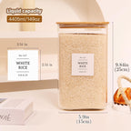 2 Pack large Square Glass Flour and Sugar Containers with 132 Kitchen Pantry Labels - Thicken 149 floz Glass Storage Jars with Airtight Bamboo Lid - Big Rice Canisters for Coffee, Pasta, Cereal