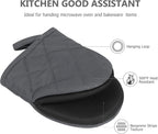 1 Pair Short Oven Mitts - Silicone Kitchen Oven Gloves High Heat Resistant 500℉, Mini Oven Mits with Non-Slip Grip Surfaces and Hanging Loop for BBQ, Baking, Cooking and Grilling (Solid Gray)