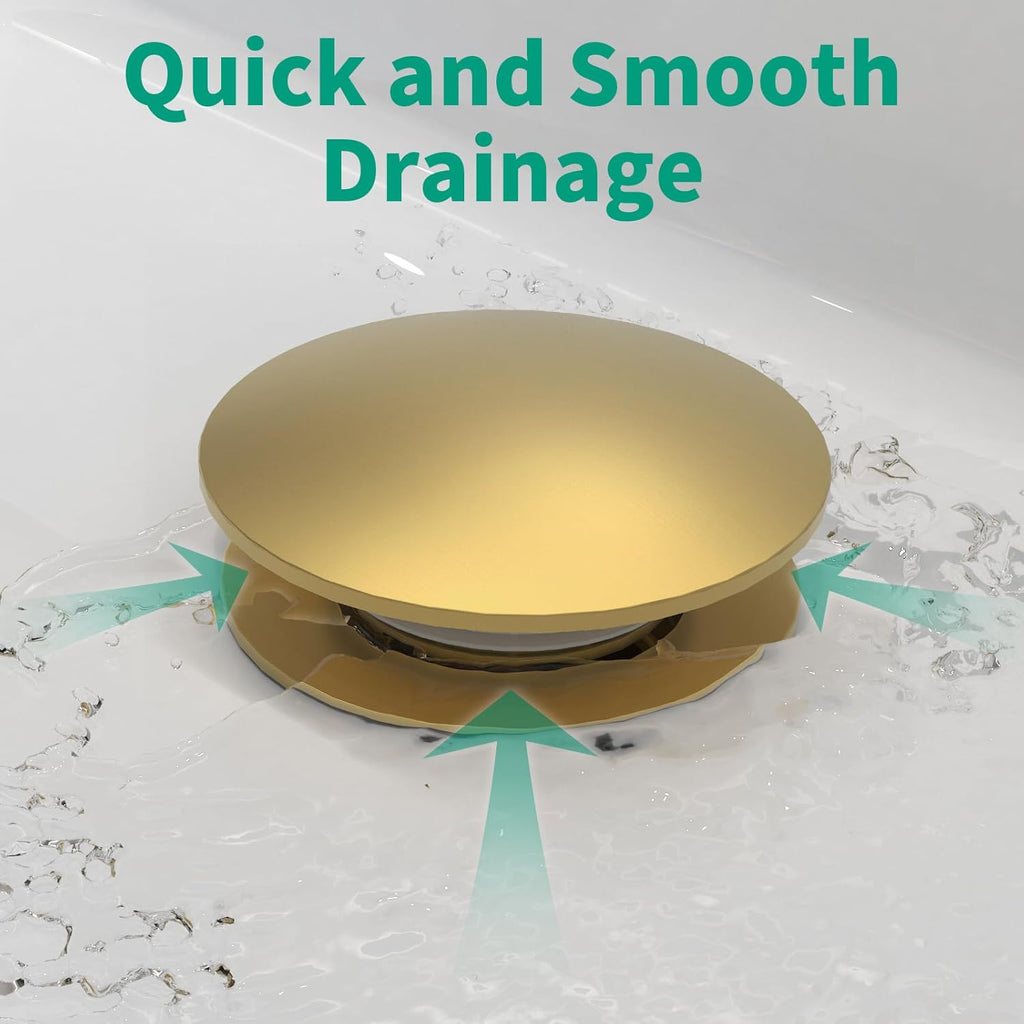 Bathroom Pop up Drain Without Overflow, Anti-Clogging Vessel Sink Drain Strainer, Pop Up Drain with Detachable Basket, Hair Catcher Bathroom Sink Drain Stopper(Brushed Gold, No Overflow)