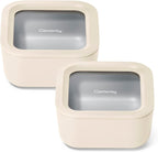 Caraway 2pc Glass Food Storage Set - 4.4 Cup Food Containers (2) - Ceramic Coated - Non Toxic, Non Stick Lunch with Lids - Dishwasher, Oven, & Microwave Safe - Cream