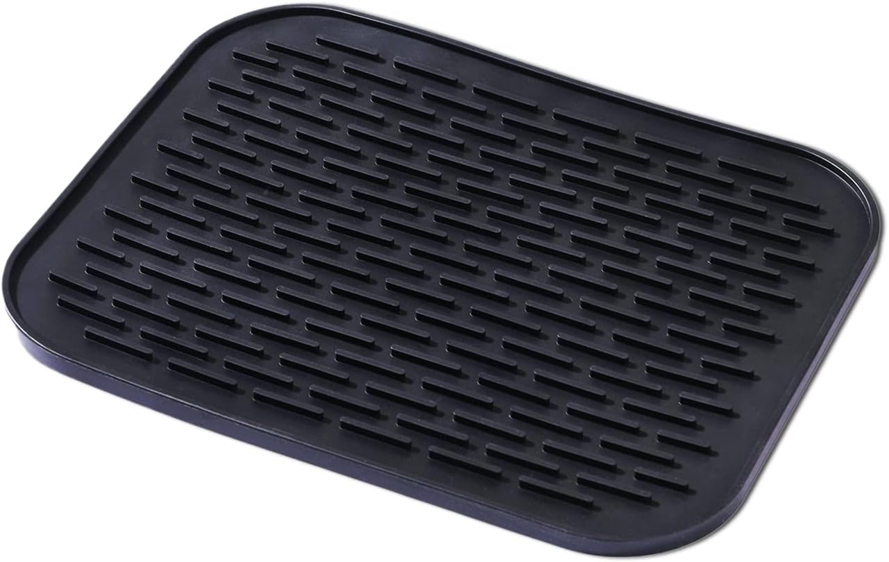 Small Dish Drying Mat, Silicone Dish Mats for Kitchen Countertop, 11.5"x9.1", for Rack Over the Sink, Pots, Pans, Glassware, Silverware, Stemware, Car Center Cap, Dishwasher safe, Reusable