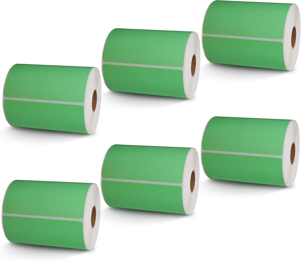BETCKEY - 4" x 4" Shipping & Large Square Labels Compatible with Zebra & Rollo Label Printer,Premium Adhesive & Perforated[Green, 6 Rolls, 2100 Labels]