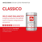 Illy Whole Bean Coffee, Classico Medium Roast - Mild & Balanced - 100% Arabica - Whole Beans - Pressurized Packaging Sealed for Freshness - 8.8oz can (Pack of 6)