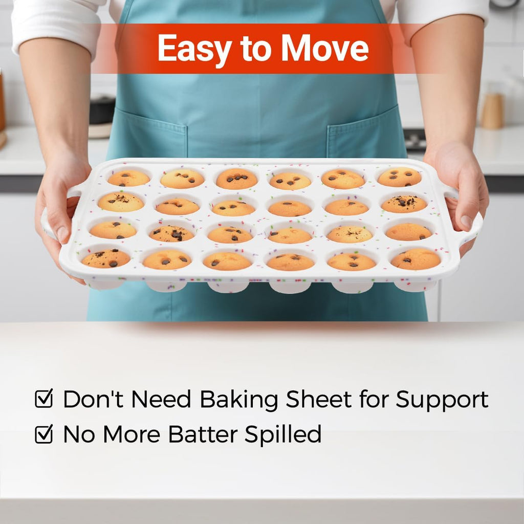 CAKETIME Mini Muffin Pan, Metal Reinforced Frame Mini Cupcake Pans 24 Cups Nonstick Muffin Silicone Molds with Handle for Baking Muffins, Cupcakes, Egg Bites 2 Pack
