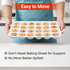 CAKETIME Mini Muffin Pan,Metal Reinforced Frame Silicone Cupcake Pan，Easy To Handle Nonstick 24 Cups Small Muffin Pan, White
