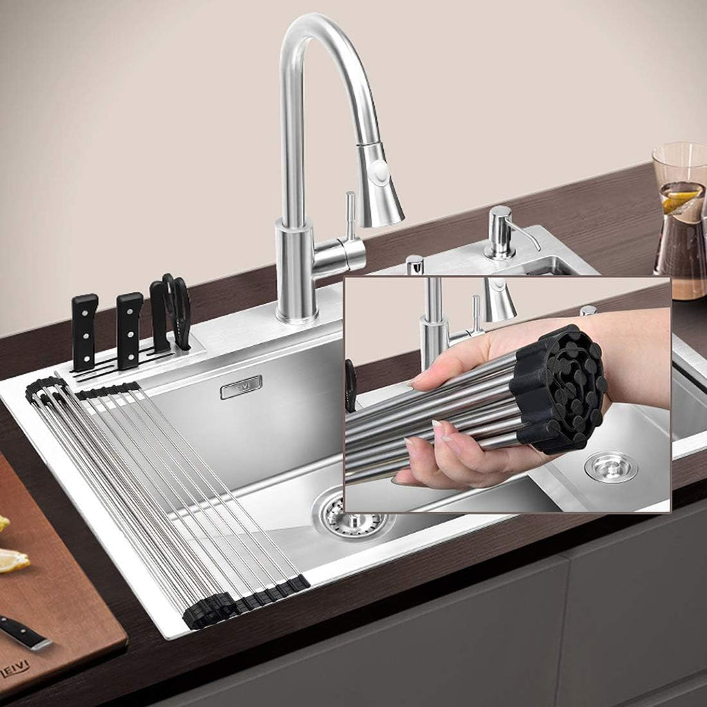 Ahyuan Roll up Dish Drying Rack Over The Sink Kitchen Roll up Sink Drying Rack Portable Dish Drainer Foldable Dish Drying Rack (Black, 20.5''X11.2'')