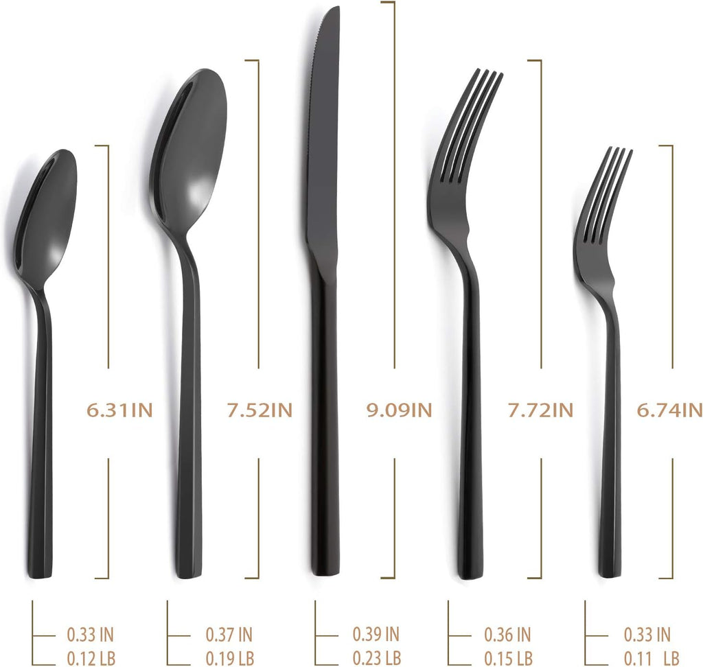 Hand Forged Stainless Steel Flatware Set Silverware Set Cutlery Set Hexagon Handle Black Mirror Finished 20 Pieces Service for 4