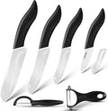 4Pcs Ceramic Kitchen Knives with Covers,2Pcs Metal Peeler,Sharp and Lightweight Blades,Not Rust,Non-Stick,Comfortable Ergonomic Handle,for Cutting Vegetables,Fruits and Boneless Meat.