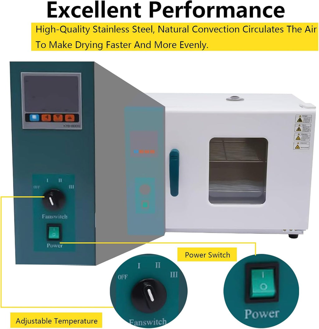 Digital Forced Air Convection Drying Toaster Oven Oven Heat 45L Industrial Lab Temperature Control Adjustable Fan Speed 110V 1500W, Stainless Steel,(350mm*350mm*350mm Chamber)