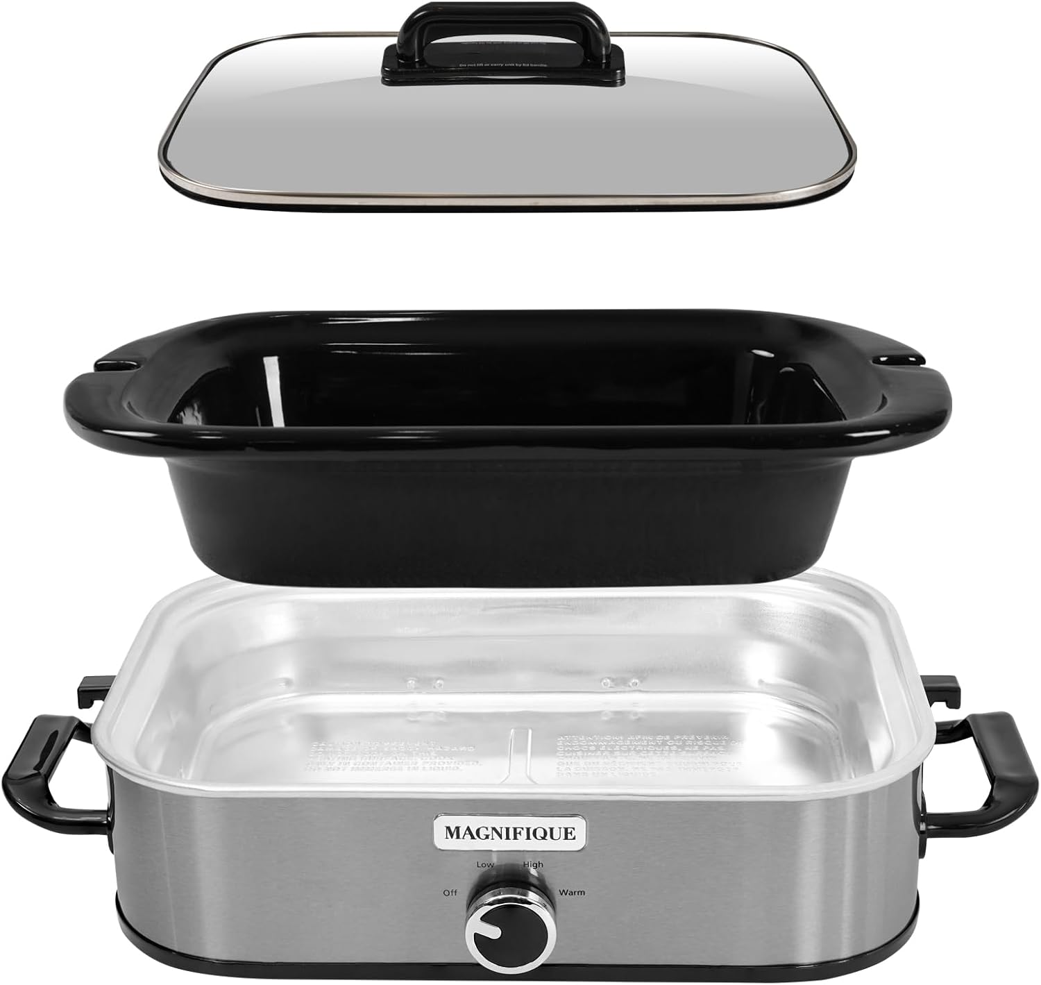 Magnifique 4-Quart Slow Cooker with Casserole Manual Warm Setting - Perfect Kitchen Small Appliance for Family Dinners, Dishwasher Safe Crock, Stainless Steel