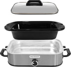 4-Quart Slow Cooker with Casserole Manual Warm Setting - Perfect Kitchen Small Appliance for Family Dinners, Dishwasher Safe Crock, Stainless Steel