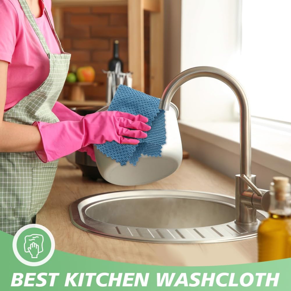 SINLAND Microfiber Dish Cloth for Washing Dishes Rags Best Kitchen Washcloth Cleaning Cloths with Poly Scour Side Popcorn Texture 5 Color Assorted 12Inchx12Inch 20 Pack