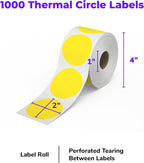 Rollo Circle Thermal Labels 2 Inch - Roll of 1,000 Round Sticker Labels - Multi-Purpose Direct Thermal Printer Stickers 2x2 (Yellow)