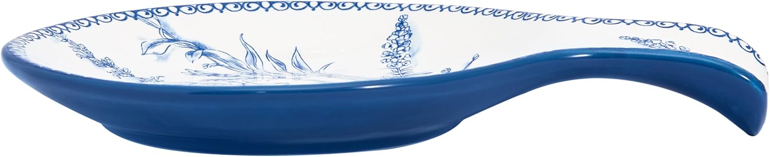 Bico Blue Garden Toile De Jouy Spoon Rest for Stove Top, Ceramic Spoon Holder for Kitchen Counter, Easy to Clean Coffee Spoon Rest Dishwasher Safe, Kitchen Cooking Utensil Rest for Ladles Spatula
