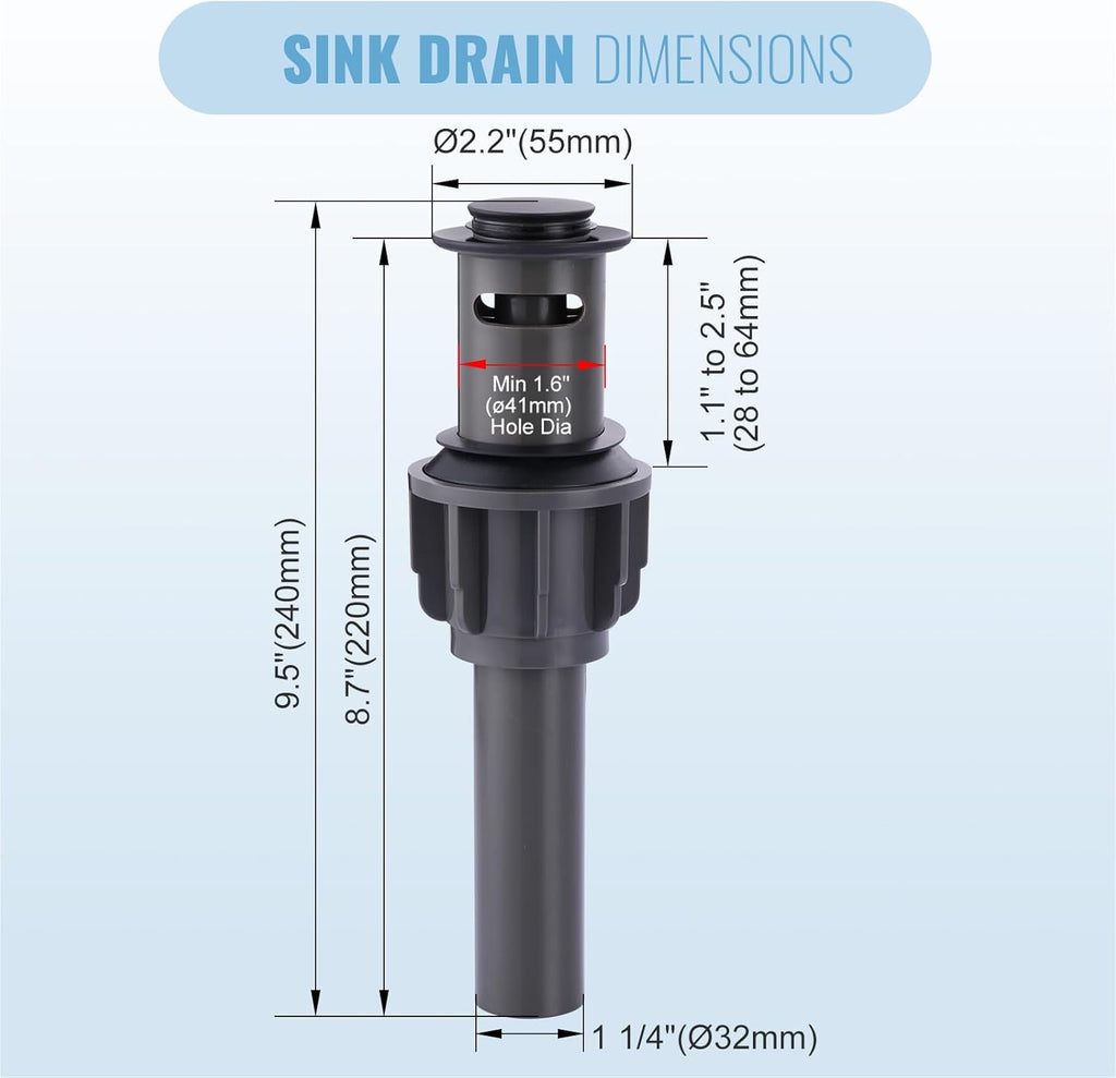 ALEASHA Bathroom Sink Drain with Overflow Vessel Sink Stopper,Pop Up Drain for Bathroom Sink Pop Up Drain Stopper for Hair Catcher,Matte Black