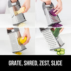 GORILLA GRIP 4-Sided 100% BPA-Free Cheese Grater With Container, Stainless Steel XL Box Graters, Parmesan Shredder, Grate Cheeses, Shred Veggies, Slip Resistant Handle, Dishwasher Safe Zester, Gray