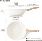 Nonstick Wok with Lid, 12 Inch Woks & Stir-fry Pans, Healthy Coating Induction Cookware, Compatible with All Stovetops, PFOA Free (Cream White)