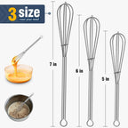 Small Whisk Stainless Steel, Mini wire whisk 3 Pieces, 5in, 6in & 7in Tiny Whisks Perfect for Whisking, Beating, Mixing Sauces & Blending Ingredients.