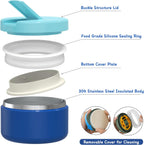 Bento Lunch Box with 8oz Soup Thermo, Leak-Proof Lunch Containers with 4 Compartment, Thermo Hot Food Jar and Insulated Lunch Box for School Blue