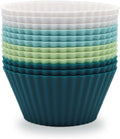 Silicone Baking Muffin Cups 12 Pack, Reusable Cupcake Liners Cake Molds, BPA Free, Dishwasher Safe(White, Green, Navy, Dusty Blue)