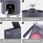 Portable Personal Electric USB Juicer，500ML Mini Blender Portable Blender For Shakes and Smoothies juice，12 Blades Great for Mixing，Compact、Convenient and Versatile (Purple)