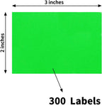 STARLIBOO Colored Labels Stickers 3 x 2 Inch, Removable Rectangle Moving Labels, 300Pcs Garage Sale Price Stickers, Adhesive Moving Labels for Boxes(Fluorescent Green)