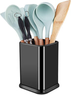 RedCall Stainless Steel Kitchen Utensil Holder for Countertop, Spoon Spatula Organizer,Modern Rectangular Large Cooking Utensil Caddy Counter,Utensil Crock (Stainless Steel Black)