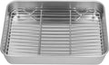 Stainless Steel Roasting Pan, Broiler Pan with Grill Rack Set, Rectangular Roaster Idea for Cooking and Baking (10.4×8.1×2inch)