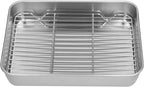 Stainless Steel Roasting Pan, Broiler Pan with Grill Rack Set, Rectangular Roaster Idea for Cooking and Baking (10.4×8.1×2inch)