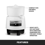 Waring Commercial BJ120C Compact Citrus Juicer, 120V, 5-15 Phase Plug,White, 34 Ounce