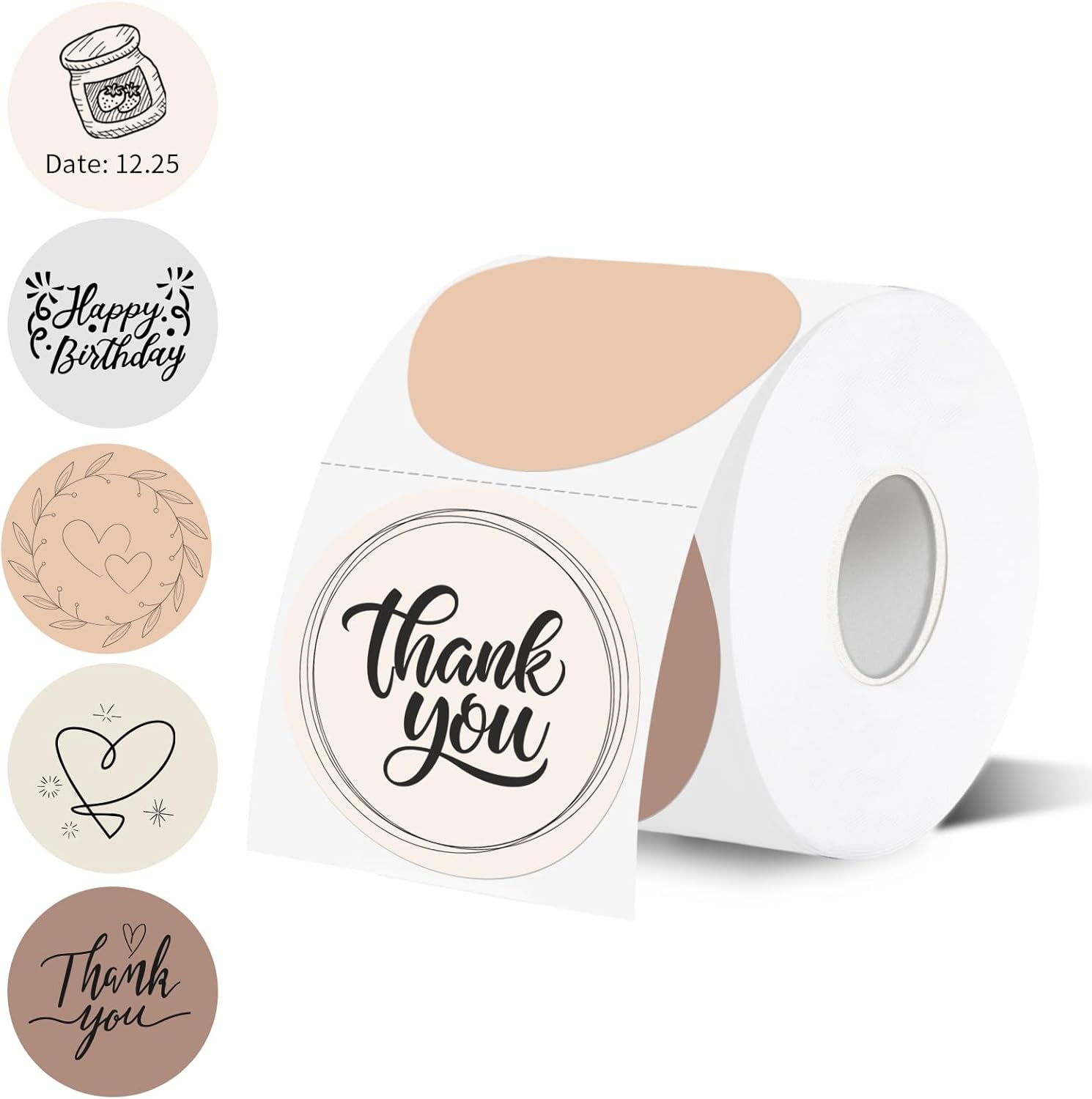 2 Inch Beige Gradient Round Thermal Label Printer Stickers, Self-Adhesive Direct Labels for DIY Logo Design, Name Tag (500 Labels/1 Roll)