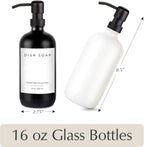 Emerson Essentials Soap Dispenser, Hands and Dishes Bottles, Kitchen Set, Glass Boyylrd with Pump and Labels,16 Ounces, 2-Pack