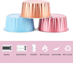 EUSOAR Baking Cups Aluminum Foil, 5oz Pack of 30 Blue Red Rose Gold Cupcake Cups with Lids, 125ml Pie Ramekins, Desserts Flans, Custard Cake Pudding Cups, Catering Party Favor
