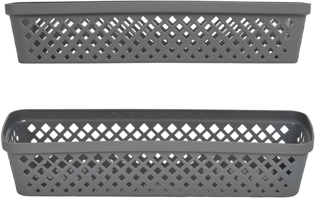 Glad Plastic Storage Basket Set - Multipurpose Drawer Trays, Kitchen Pantry Containers, and Bathroom Bins - 6 Pack Narrow Organizers, Grey