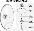 10.25 inch Tempered Glass Lid for Pots, Frying Pans and Skillets, Replacement Cover with Stainless Steel Knob Handle, Dishwasher Safe