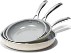 Kikcoin Ceramic Nonstick Frying Pan Skillets - 3 Sizes Omelette Pans for Healthly Cooking, 8+9.5+11 Inch Egg Pan with Stay Cool Handle, Free of PFAS PFOA PTEE, Oven/Dishwasher Safe for Busy Kitchen