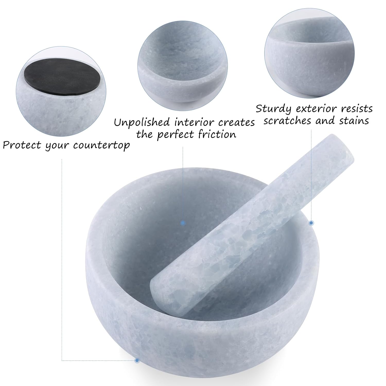 Koville Luxury Marble Mortar and Pestle Set, 7" -4 Cups Big Grinder Bowl for Guacamole, Salsa, Pill Crusher, Spice, Herb, Garlic, Nut, Heavy Duty Grinder for Kitchen(Namib Sky)
