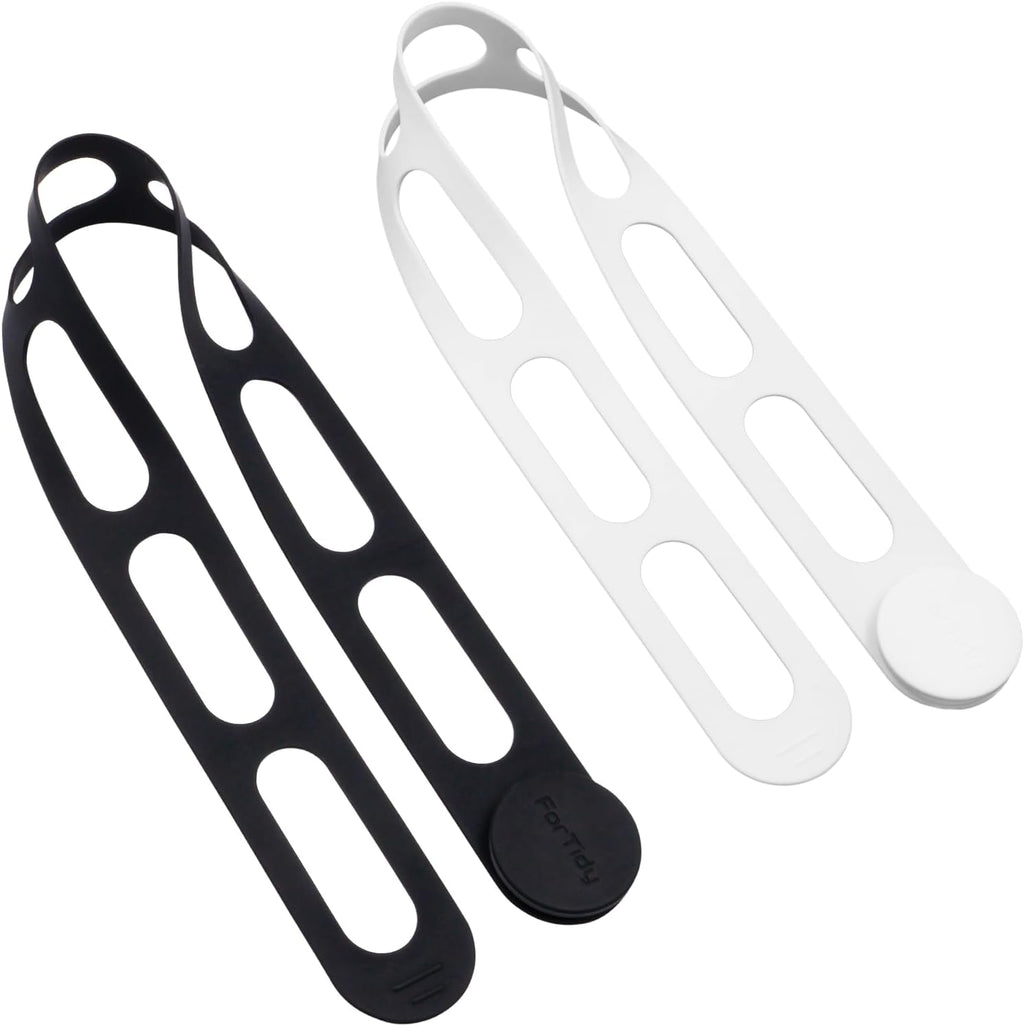 Silicone Utility Strap for Slow Cooker Lid, Pot, Bento Box, 21.65 In Reusable Elastic Self-Lock Silicone Tie for Bundling or Organizing Curtain, Cords, Yoga Mat, Camping Mat, 2pcs (Black&White)