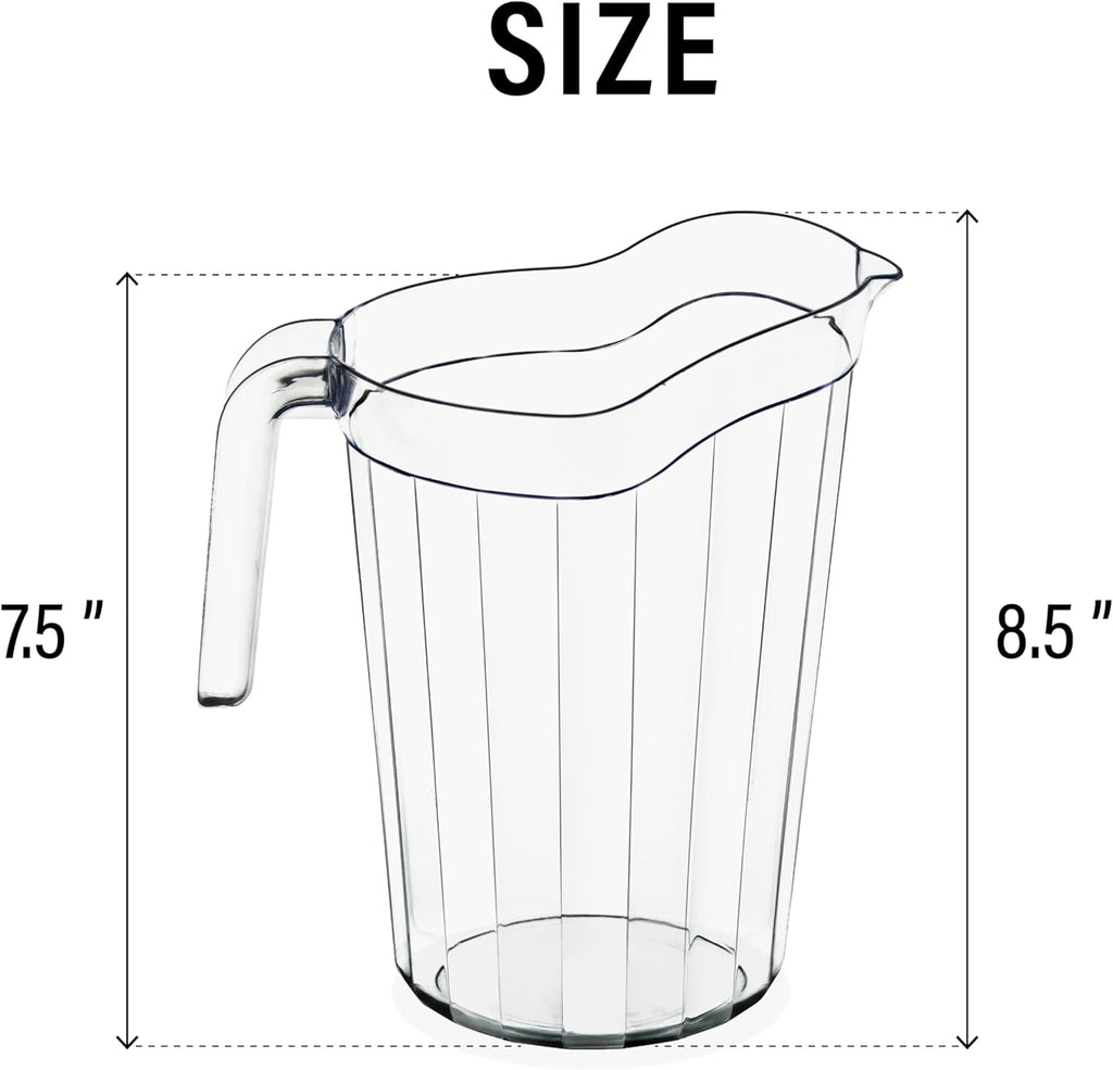 DecorRack 6 Pack - 75 oz Polycarbonate Plastic Pitcher Beverage Dispenser with Pour Spout Shatterproof Catering and Restaurant Serveware for Cold Drinks, Water, Lemonade, Beer, and Sangria (6 Pack)