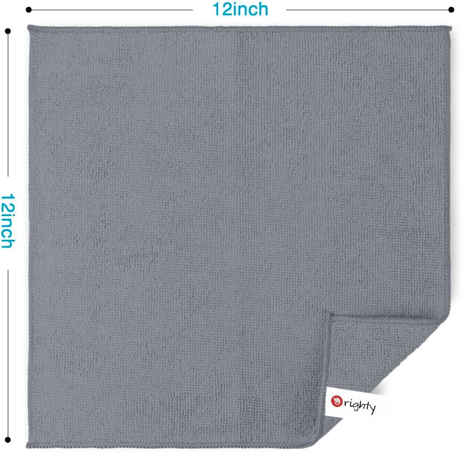 Orighty Microfiber Cleaning Cloth, 12 Pack Highly Absorbent Cleaning Supplies, Lint Free Cloths for Multiple-use, Powerful Dust Removal Clean Rags for House, Kitchen, Car Care(12x12 inch) Grey