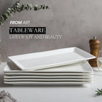 12" Serving Platters Set of 4, White Rectangular Plates, Ceramic Serving Tray, Stackable Large Party Plates for Appetizer, Dessert, Steak, Sushi, Housewarming, Oven Dishwasher Safe